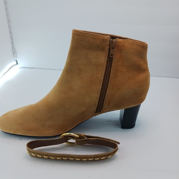 10W AJ Valenci Womens Booties Tan Leather Suede Removable Strap Boho - Picture 9 of 12